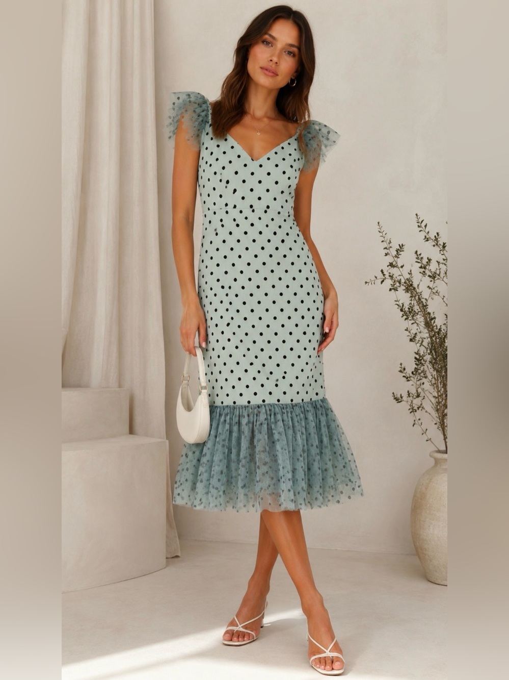 NWT STAUD Marwa Mint Polka Dot Dress